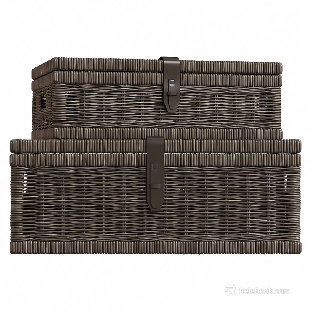 Brown Woven Rattan Storage Boxes Stackable Design With Metal Clasp For Home Organization 3d model