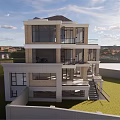 Modern Multi storey Detached Villa With Large Glass Windows And Sea View