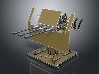 Tactical Military Weapon With Multiple Barrels Metal Base And Mounted Stand 3d model