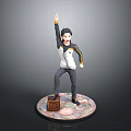 Anime Character Figurine White Gray Jacket Raised Right Hand Map Pattern Base Wooden Crate 3d model