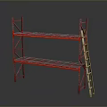 Industrial Metal Storage Shelving Unit With Ladder And Two Blue Shelves