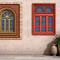 Modern windows, ethnic handicrafts, solid wood windows 3d model