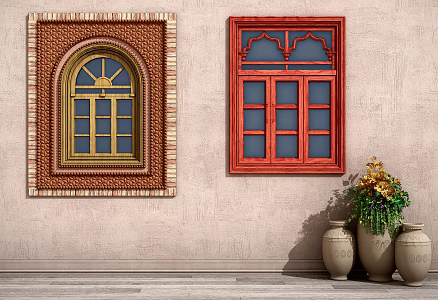 Modern windows, ethnic handicrafts, solid wood windows 3d model