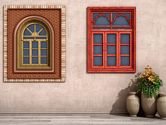 Modern windows, ethnic handicrafts, solid wood windows 3d model