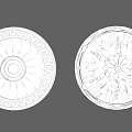 Decorative White Ceiling Medallions Featuring Greek Key And Floral Leaf Patterns 3d model