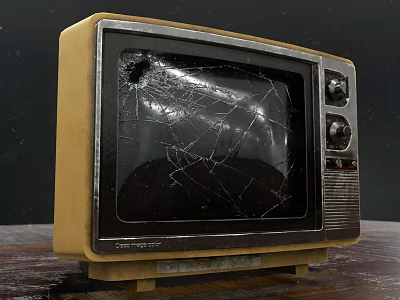 Vintage Television With Cracked Screen Yellow And Silver Casing Classic Design 3d model