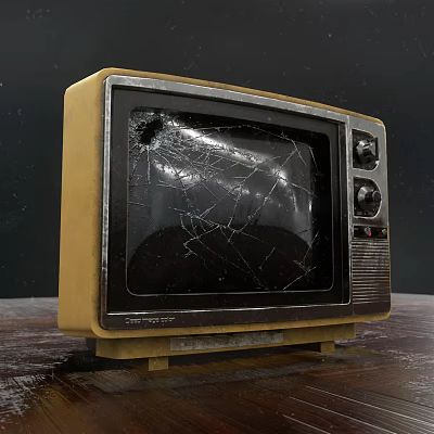 Vintage Television With Cracked Screen Yellow And Silver Casing Classic Design 3d model
