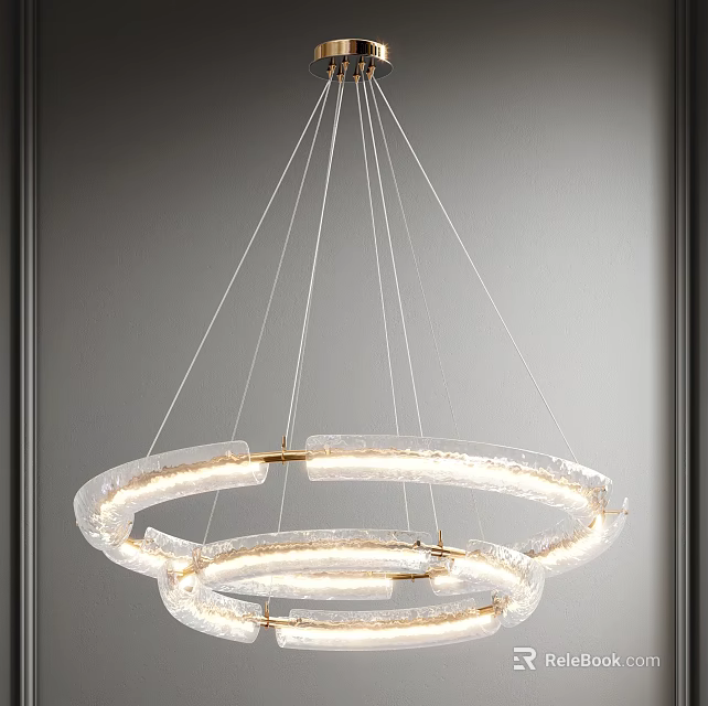 Contemporary Double Ring Clear Glass Chandelier With LED Lighting Ceiling Hanging Fixture 3d model 