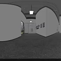 Spacious Industrial Warehouse Interior With Large Gray Equipment And Hanging Lights