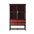 Elegant Chinese Style Wine Cabinet With Lattice Design Red Black Drawers And Doors
