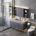 Modern Bathroom Interior Design With Gray Vanity Marble Countertop Faucet And Mirror Cabinet