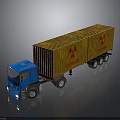 Blue Cab Yellow Cargo Container Truck With Red Logo On Reflective Surface 3d model