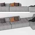 Gray Sectional Sofa Design With Modular Structure Brown Gray Cushions And Black Throw Blanket 3d model
