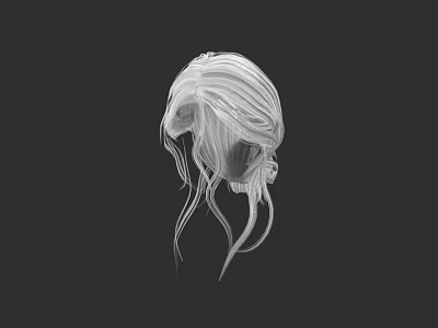 Model With Stylish White Flowing Long Hair On Black Minimalist Background 3d model