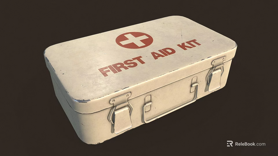 Emergency Portable Metal Medical Device First Aid Kit With Red Cross Symbol 3d model 