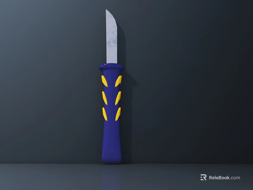 Weapon Knife With Silver Blade Blue Handle And Yellow Decorative Patterns 3d model 