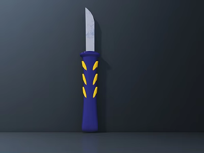 Weapon Knife With Silver Blade Blue Handle And Yellow Decorative Patterns 3d model