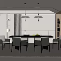 Modern Restaurant Interior With Dining Table Chairs Pendant Lights And Green Plants 3d model