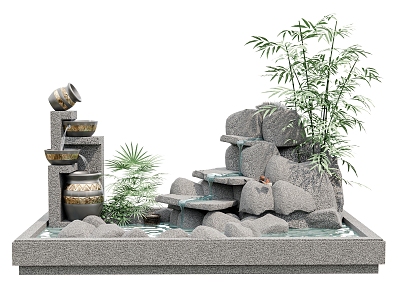 New Chinese style courtyard sketch flowing water landscape flowing water stone lotus pond end view flowing water stone view wall model