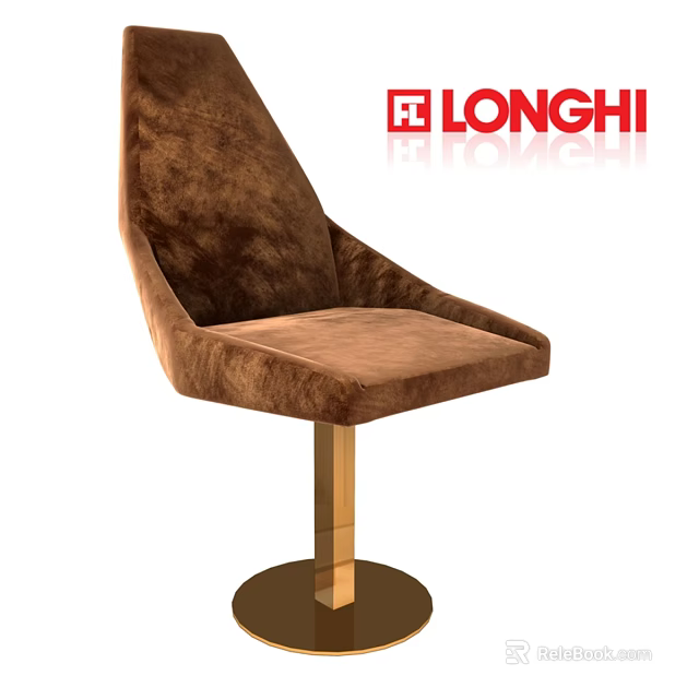 Brown Velvet Single Chair with Elegant Golden Metal Base by LONGHI 3d model 