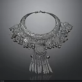 Silver Decorative Necklace With Intricate Beads Tassels And Ornate Design
