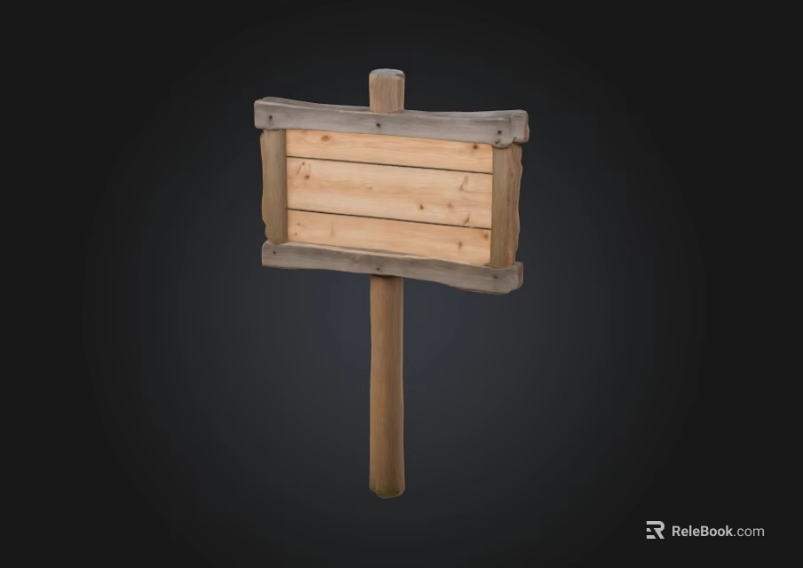 Rustic Wooden Sign With Natural Plank Design On Wooden Post 3d model 
