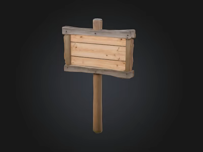 Rustic Wooden Sign With Natural Plank Design On Wooden Post 3d model