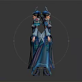 Fantasy Female Character In Blue Ornate Robe With Mythical Creature Elements Front And Back View