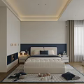 Cozy Kids Room Interior With White And Blue Walls Bed Striped Rug And Toys
