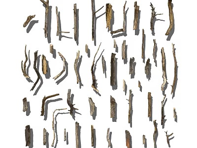 Trees Withered Trunks And Boughs In Various Shapes With Dark Brown Gray Tones 3d model