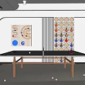 Indoor Sports Equipment Ping Pong Table With Wooden Legs And Wall Decor