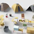 Outdoor Camping Furniture Collection With Folding Tables Chairs Grill Storage Cabinets And Tents