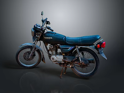YAMAHA Classic Vintage Motorcycle With Dark Body Blue Seat And Red Rear Light 3d model