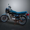 YAMAHA Classic Vintage Motorcycle With Dark Body Blue Seat And Red Rear Light
