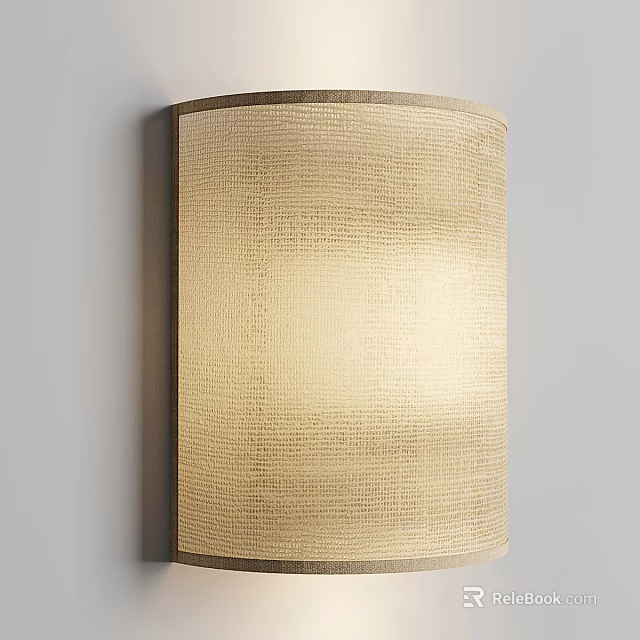 Beige Textured Cylindrical Wall Lamp With Fabric Shade And Soft Light 3d model 