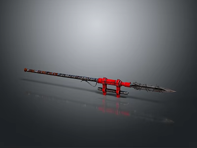 Red and Black Decorative Spear Weapon With Metal Shaft Sharp Tip And Intricate Details 3d model
