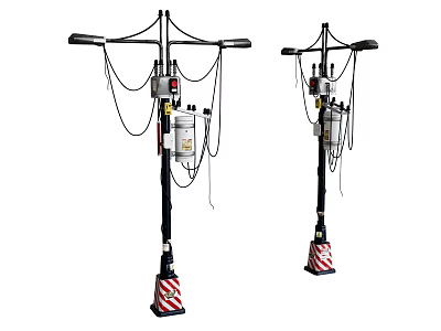 Industrial Equipment With Black Pole Horizontal Arms Red White Striped Warning Base And Connected Cables 3d model