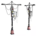 Industrial Equipment With Black Pole Horizontal Arms Red White Striped Warning Base And Connected Cables