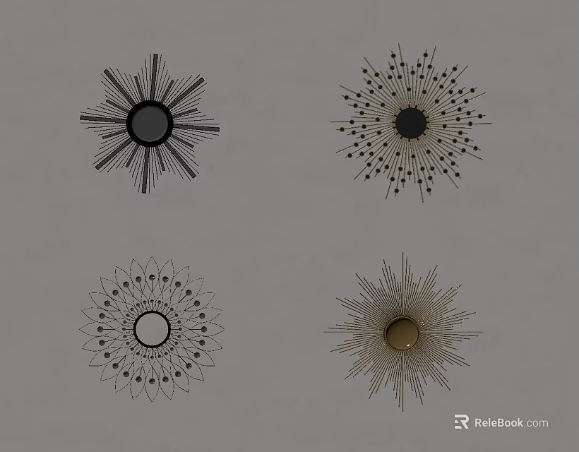 Unique Decorative Wall Hangings With Four Radial Pattern Designs And Central Circular Elements 3d model 