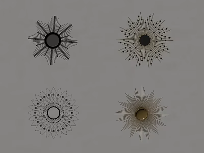 Unique Decorative Wall Hangings With Four Radial Pattern Designs And Central Circular Elements 3d model
