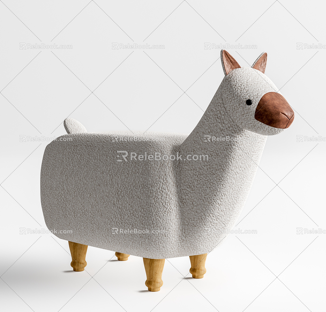 Modern Children's Chair Children's Alpaca Cartoon Low Stool 3d model