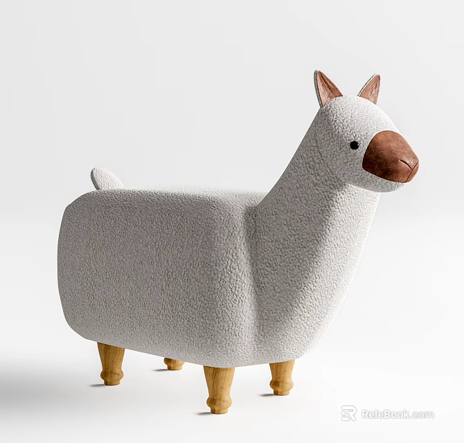 Adorable White Llama Shaped Kids Chair With Plush Surface And Wooden Legs 3d model 