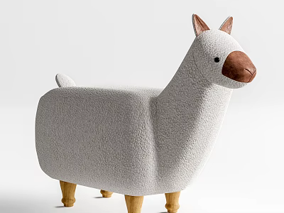 Adorable White Llama Shaped Kids Chair With Plush Surface And Wooden Legs 3d model