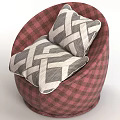Red Plaid Single Sofa With Gray And White Geometric Pattern Cushions