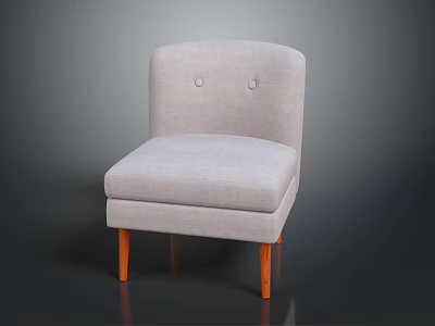 Light Gray Upholstered Single Seater Sofa With Button Tufted Back And Orange Wooden Legs 3d model