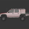 Red Toyota Pickup Truck With Roof Rack Off Road Tires And Open Cargo Bed