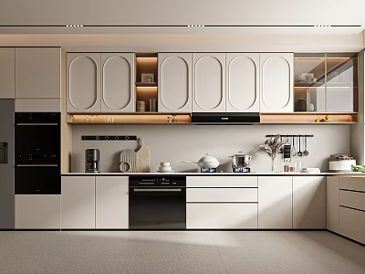 Modern Kitchen Interior With White Cabinets Built in Appliances And Clean Countertops 3d model