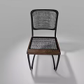 Modern Single Chair With Curved Metal Frame Mesh Backrest And Wooden Seat