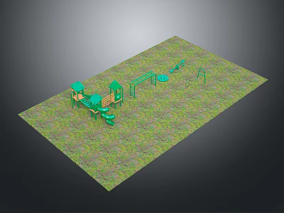 Outdoor Children's Playground Design With Green Slide Swings Climbing Frame And Grass Area 3d model
