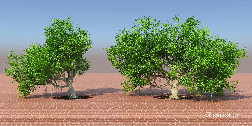 Two Arbors Featuring Lush Green Foliage Air Roots On Red Brick Ground With Blue Sky 3d model 